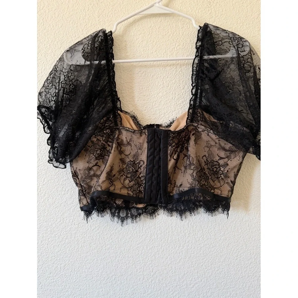 SHEIN Curve Plus Size Black Lace Corset Bustier Crop Top Puff Sleeve 1XL